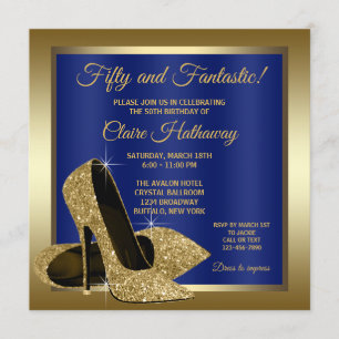 Invitation Fête d'anniversaire Royal Blue Gold High Heights