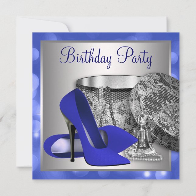 Invitation Fête d'anniversaire Royal Blue Silver (Devant)