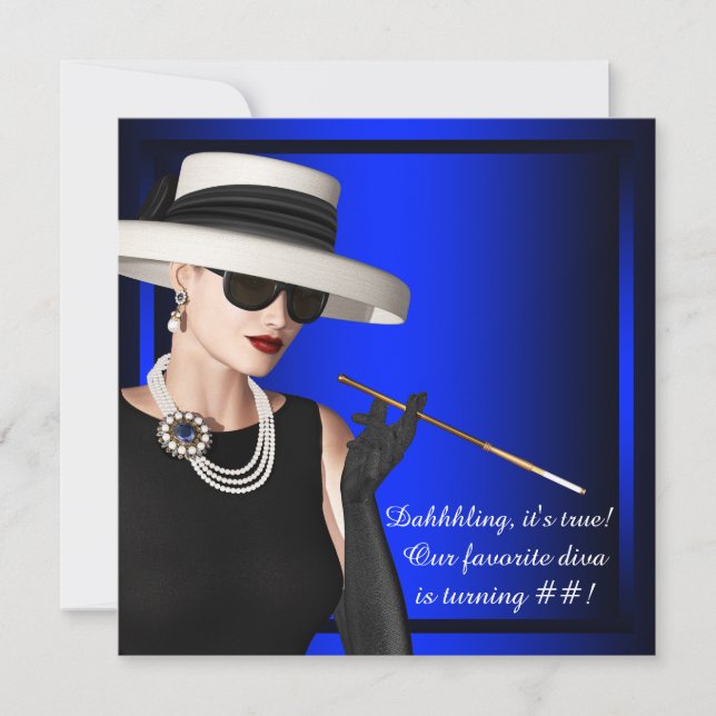 Invitation Fête d'anniversaire royale bleu classeuse diva (Devant)
