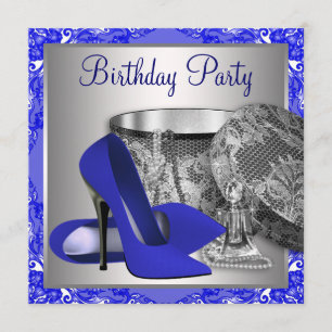 Invitation Fête d'anniversaire royale bleue et argentée pour 