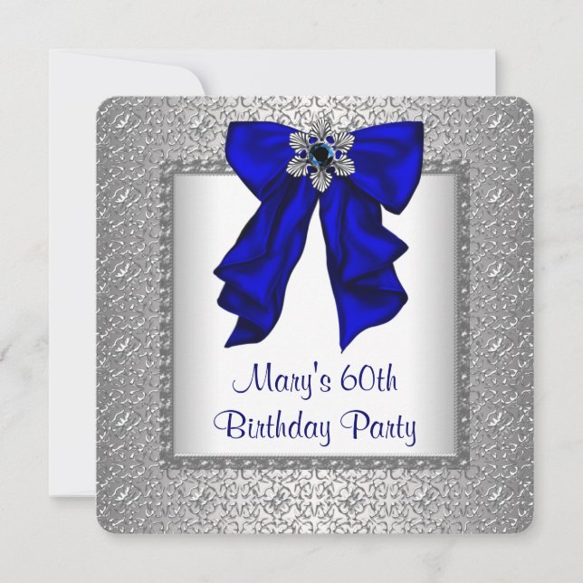 Invitation Fête d'anniversaire royale bleue et argentée pour  (Devant)