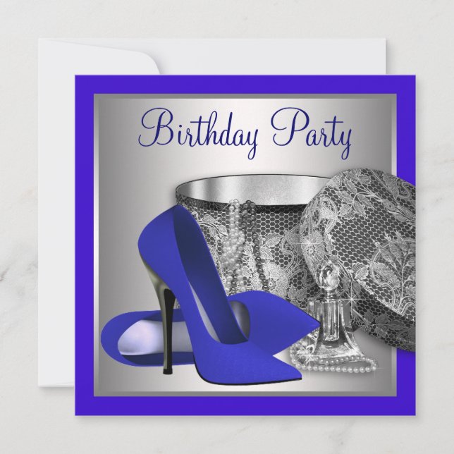 Invitation Fête d'anniversaire royale bleue et argentée pour  (Devant)
