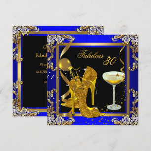 Invitation Fête d'anniversaire royale bleue et or fabuleuse à