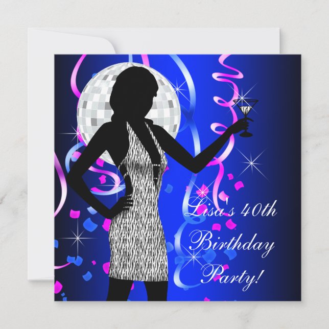 Invitation Fête d'anniversaire royale bleue pour femme (Devant)