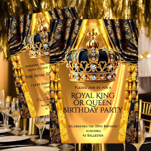 Invitation Fête d'anniversaire royale couronne reine roi noir
