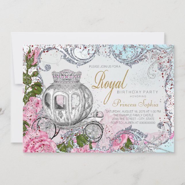 Invitation Fête d'anniversaire royale et chic de princesse (Devant)