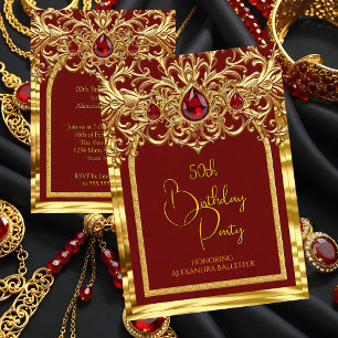 Invitation Fête d'anniversaire Royale Rouge Or Broderie Diama