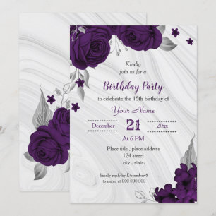 Invitation fête d'anniversaire royale violette argent
