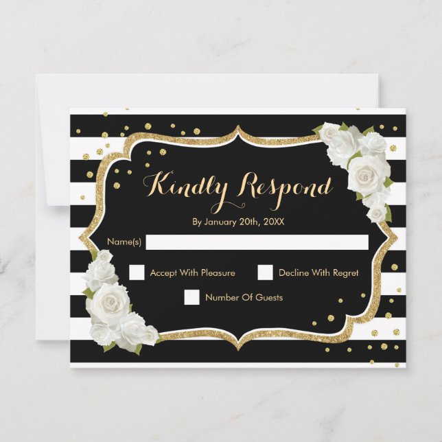 Invitation Fête d'anniversaire RSVP - Gold Black White Card (Devant)