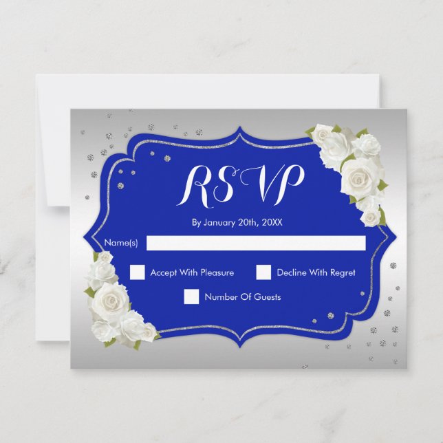 Invitation Fête d'anniversaire RSVP - Royal Blue Silver White (Devant)