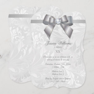 Invitation Fête d'anniversaire Ruban & Damassé Gemme d'Argent