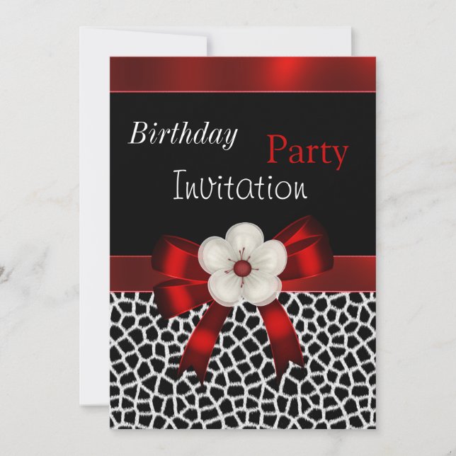 Invitation Fête d'anniversaire Ruban floral rouge  (Devant)