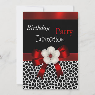 Invitation Fête d'anniversaire Ruban floral rouge