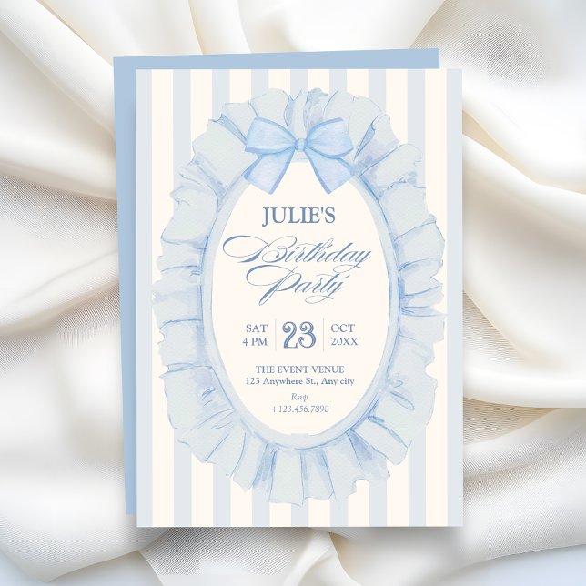 Invitation Fête d'anniversaire ruban souple bleu (Créateur téléchargé)