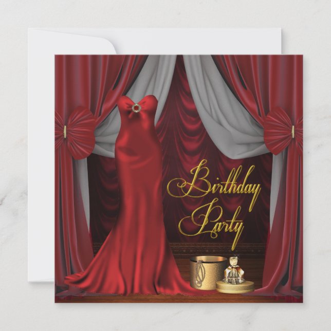 Invitation Fête d'anniversaire Rubis Rouge Or Femme (Devant)