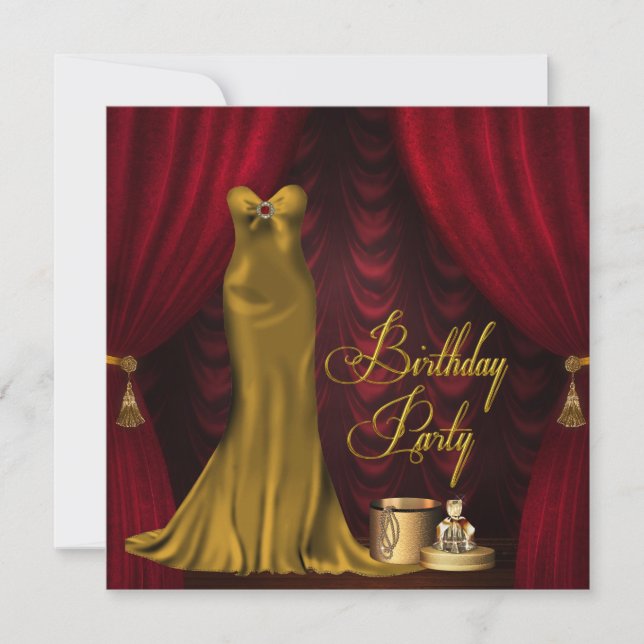 Invitation Fête d'anniversaire Rubis Rouge Or Femme (Devant)