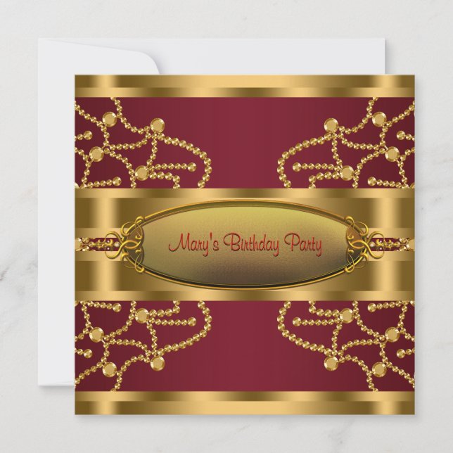Invitation Fête d'anniversaire Ruby Red Wine et Burgundy Gold (Devant)