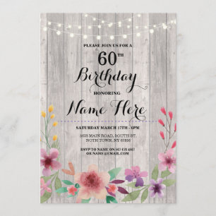 Invitation Fête d'anniversaire Rustic TOUT ÂGE Bois Floral In