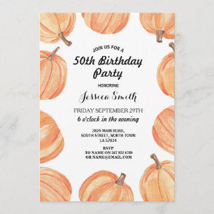 Invitation Fête d'anniversaire Rustic Watercolor Citrouille A