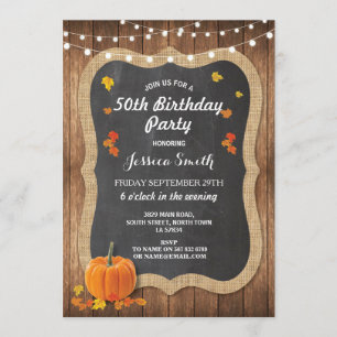 Invitation Fête d'anniversaire Rustic Wood Citrouille Chalk I