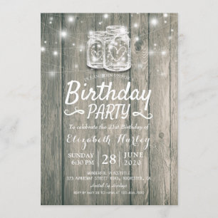 Invitation Fête d'anniversaire Rustic Wood Mason Jar String l