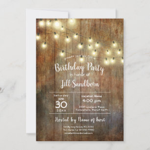 Invitation Fête d'anniversaire Rustic Wood & String