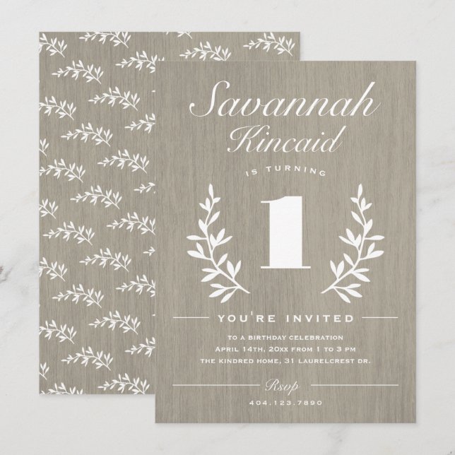 Invitation Fête d'anniversaire Rustic Woods 1 an (Devant / Derrière)