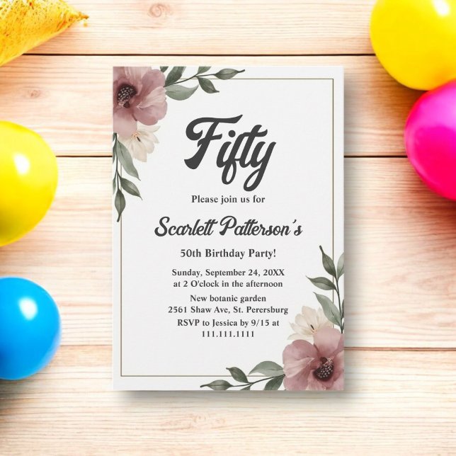 Invitation Fête d'anniversaire rustique aquarelle florale d'é (Créateur téléchargé)