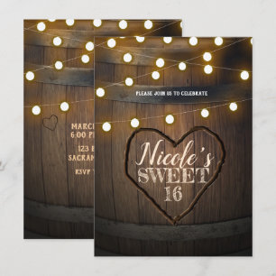 Invitation Fête d'anniversaire Rustique avec Coeurs et Lumièr