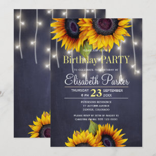 Invitation Fête d'anniversaire rustique avec tournesols sur t