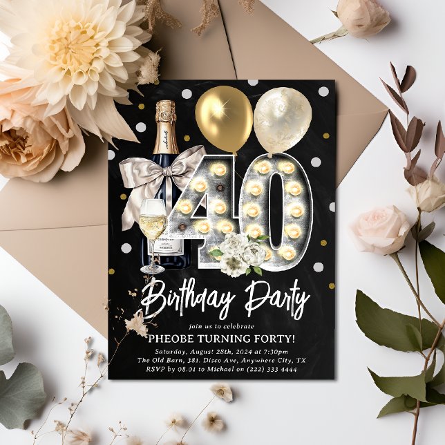 Invitation Fête d'anniversaire rustique de 40 ans pour adulte (Créateur téléchargé)