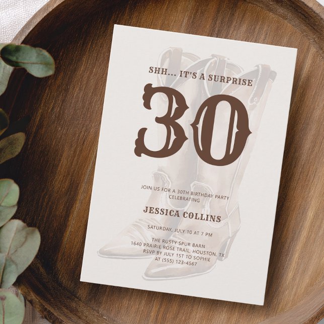 Invitation Fête d'anniversaire rustique de campagne occidenta (Western Brown Rustic Country 30th Birthday Party Invitation)