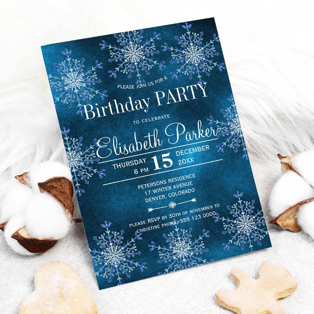 Invitation Fête d'anniversaire rustique de l'hiver aux flocon (Créateur téléchargé)