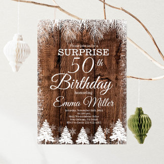 Invitation Fête d'anniversaire rustique, hiver, tout âge