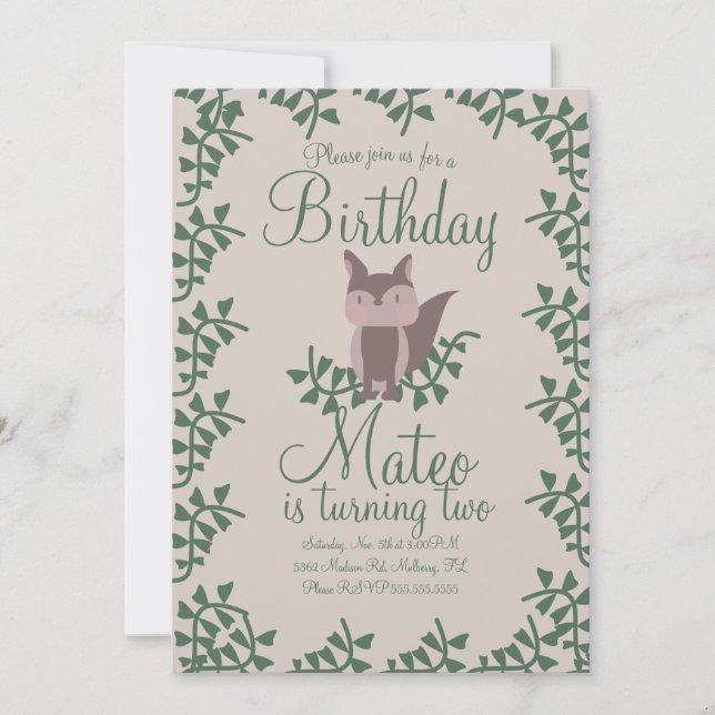 Invitation Fête d'anniversaire rustique renard de la forêt ve (Devant)