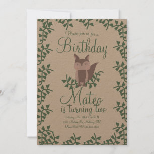 Invitation Fête d'anniversaire rustique renard de la forêt ve