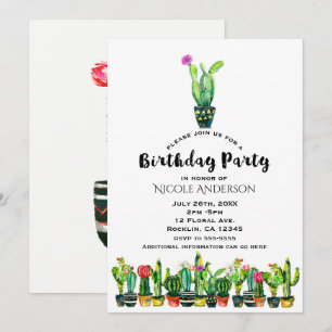 Invitation Fête d'anniversaire rustique sud-ouest floral cact