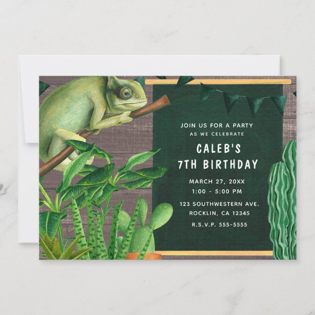 Invitation Fête d'anniversaire rustique sud-ouest reptile igu (Devant)