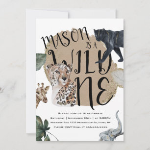 Invitation Fête d'anniversaire safari aquarelle animal sauvag