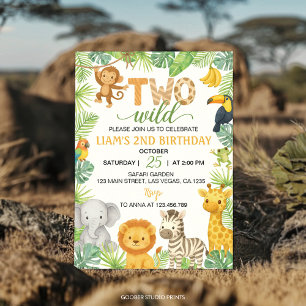Invitation Fête d'anniversaire Safari Deux Animaux Sauvages 2