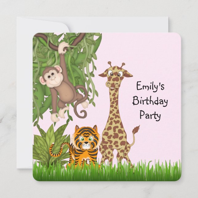 Invitation Fête d'anniversaire Safari Filles (Devant)