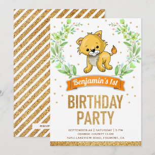 Invitation Fête d'anniversaire Safari Jungle sauvage bébé lio