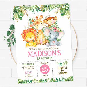 Invitation Fête d'anniversaire Safari Jungle Végétation Tropi