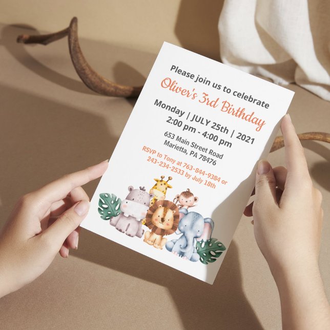 Invitation Fête d'anniversaire Safari Jungle Verdure (Créateur téléchargé)