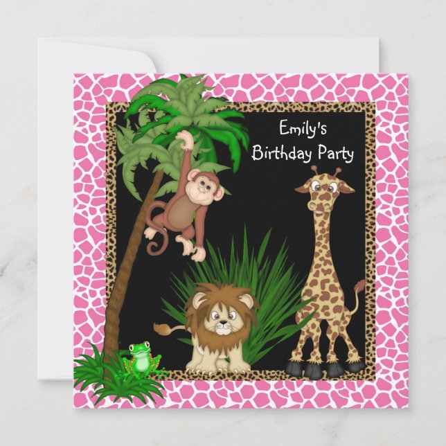 Invitation Fête d'anniversaire Safari pour filles (Devant)