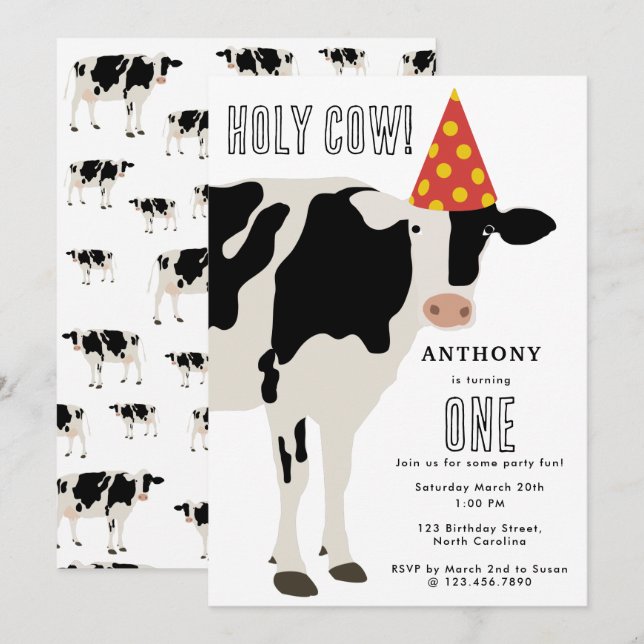 Invitation Fête d'anniversaire Sainte Vache Enfants (Devant / Derrière)