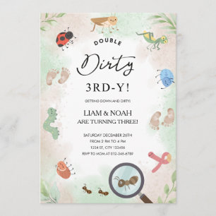 Invitation Fête d'anniversaire sale à la ferme pour les 3 ans