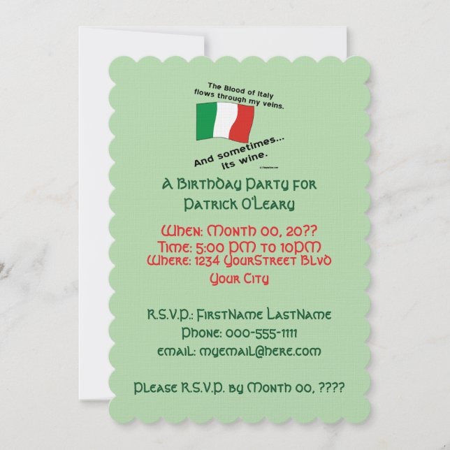 Invitation Fête d'anniversaire Sang et Vin italiens  (Devant)