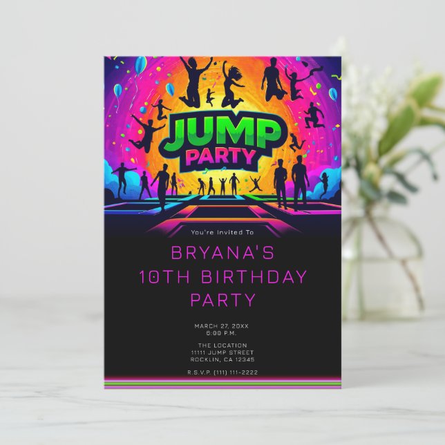 Invitation Fête d'anniversaire Saut TRAMPOLINE amusant  (Debout devant)