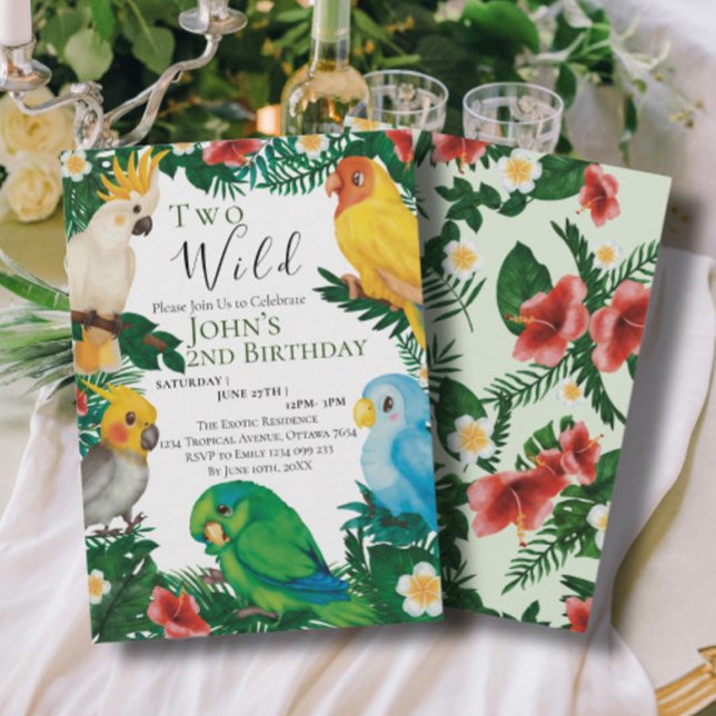 Invitation Fête d'anniversaire sauvage de perroquets exotique (Créateur téléchargé)